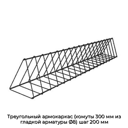 Треугольный армокаркас (хомуты 300 мм из гладкой арматуры Ø8) шаг 200 мм Треугольный армокаркас (хомуты 300 мм из гладкой арматуры Ø8) шаг 200 мм