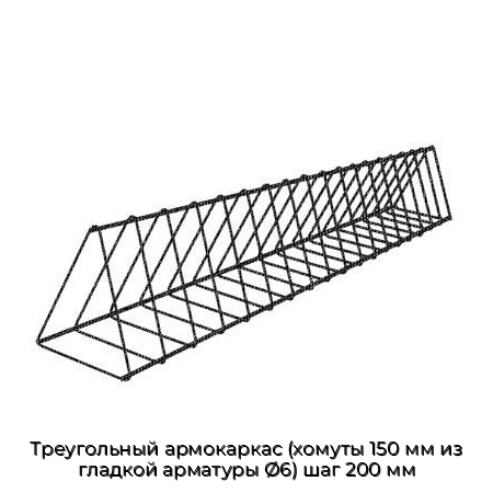 Треугольный армокаркас (хомуты 150 мм из гладкой арматуры Ø6) шаг 200 мм