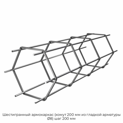 Шестигранный армокаркас (хомут 200 мм из гладкой арматуры Ø8) шаг 200 мм